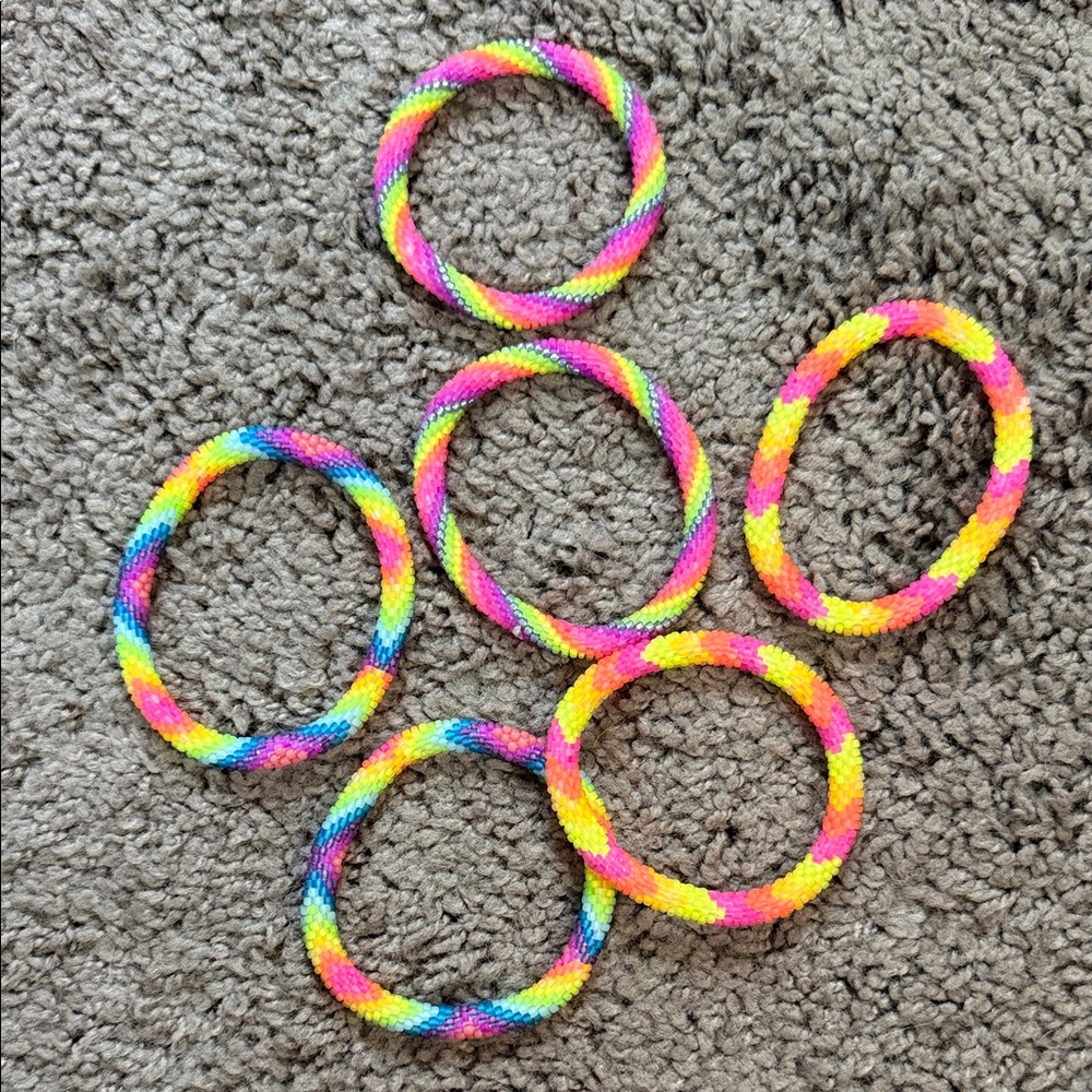 Shashka beaded bracelets rainbow colors 6 total